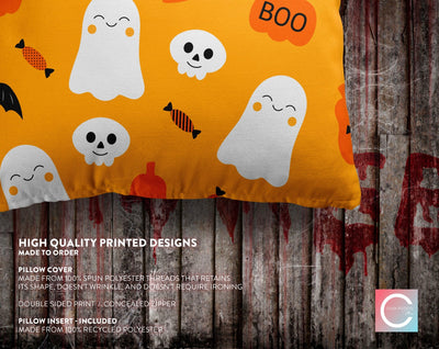 Halloween Cute Bats and Ghost Witches Orange Pillow Throw Cover - Cush Potato Pillows