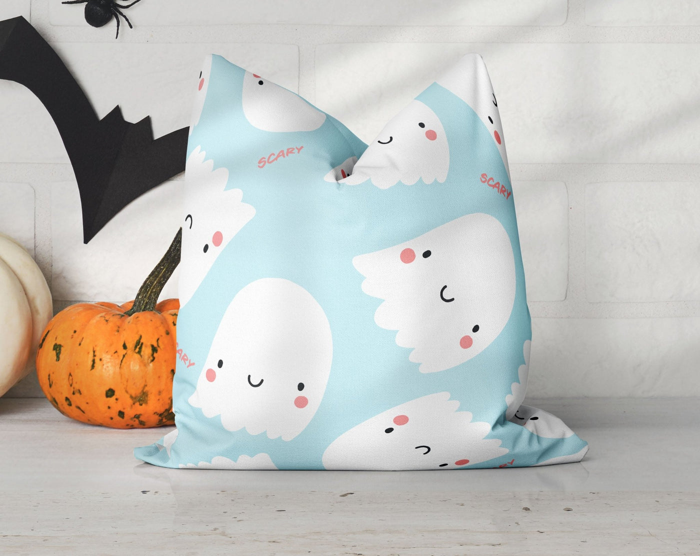 Halloween Cute Scary Ghosts Blue Pillow Throw Cover - Cush Potato Pillows