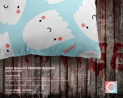Halloween Cute Scary Ghosts Blue Pillow Throw Cover - Cush Potato Pillows
