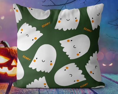 Halloween Cute Scary Ghosts Green Pillow Throw Cover - Cush Potato Pillows