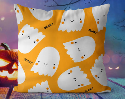 Halloween Cute Scary Ghosts Orange Pillow Throw Cover - Cush Potato Pillows