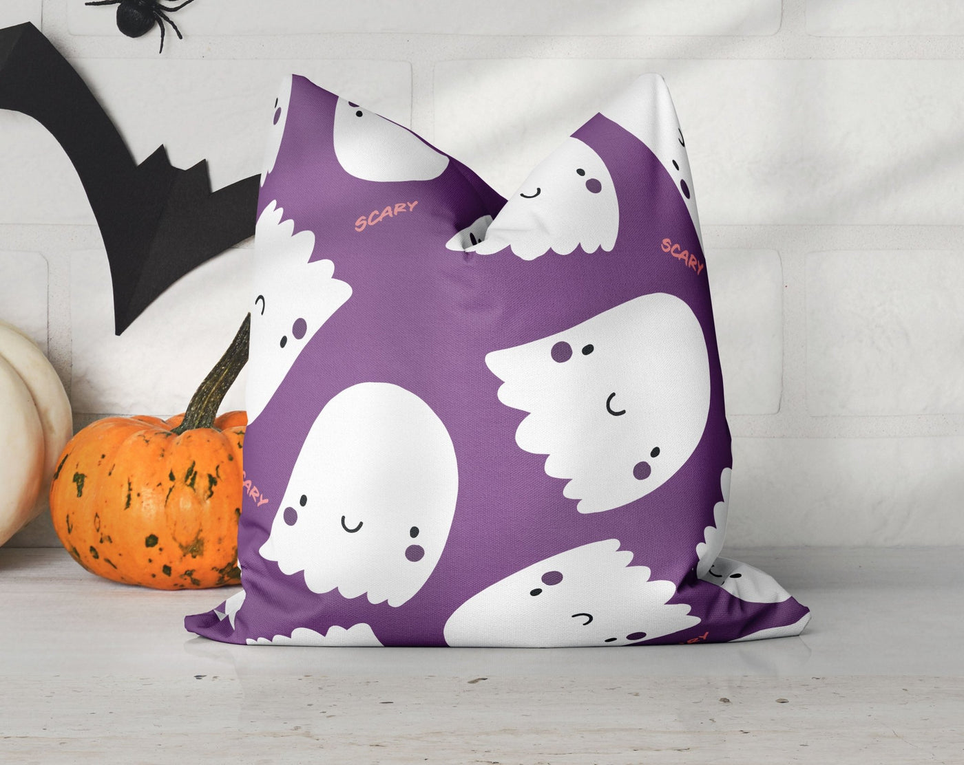 Halloween Cute Scary Ghosts Purple Pillow Throw Cover - Cush Potato Pillows