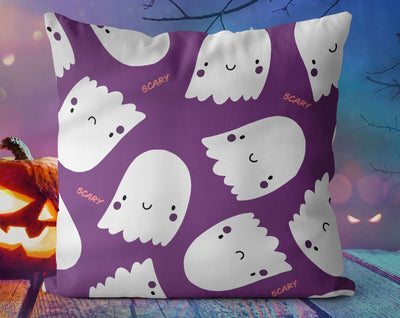 Halloween Cute Scary Ghosts Purple Pillow Throw Cover - Cush Potato Pillows