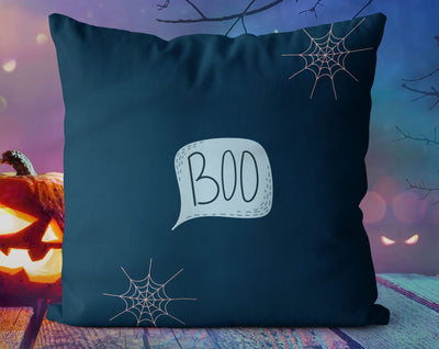 Halloween Ghosts and Jack O'lantern Blue Pillow Throw Cover with Insert - Cush Potato Pillows