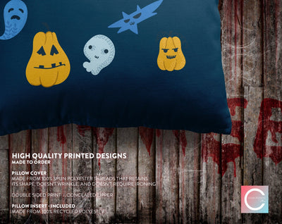 Halloween Ghosts and Jack O'lantern Blue Pillow Throw Cover with Insert - Cush Potato Pillows