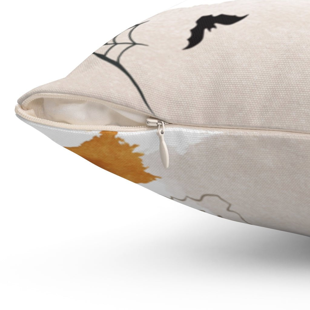 Halloween Ghosts Bats Jack O'lantern Brush Orange Square Pillow Cover Throw with Insert with Insert - Cush Potato Pillows