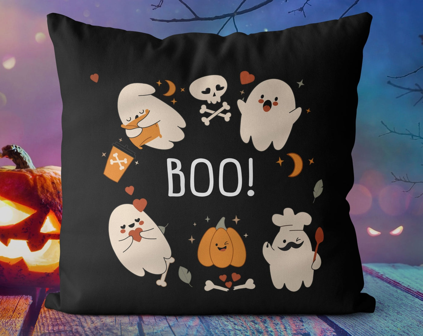 Halloween Ghosts Pumpkin Boo Dark Pillow Throw Cover with Insert - Cush Potato Pillows