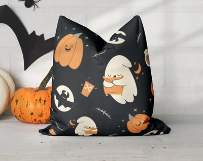 Halloween Jack O'lantern and Bats Dark Pillow Throw Cover with Insert - Cush Potato Pillows