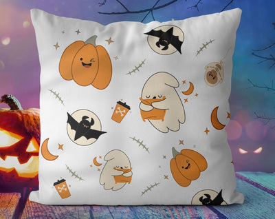 Halloween Jack O'lantern and Bats Pillow Throw Cover with Insert - Cush Potato Pillows