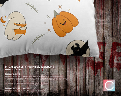 Halloween Jack O'lantern and Bats Pillow Throw Cover with Insert - Cush Potato Pillows