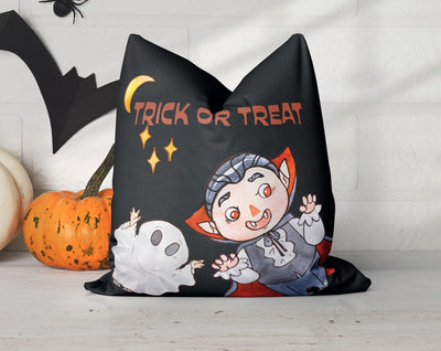 Halloween Vampire Ghost Trick or Treat Orange Red Square Pillow Cover Throw with Insert - Cush Potato Pillows