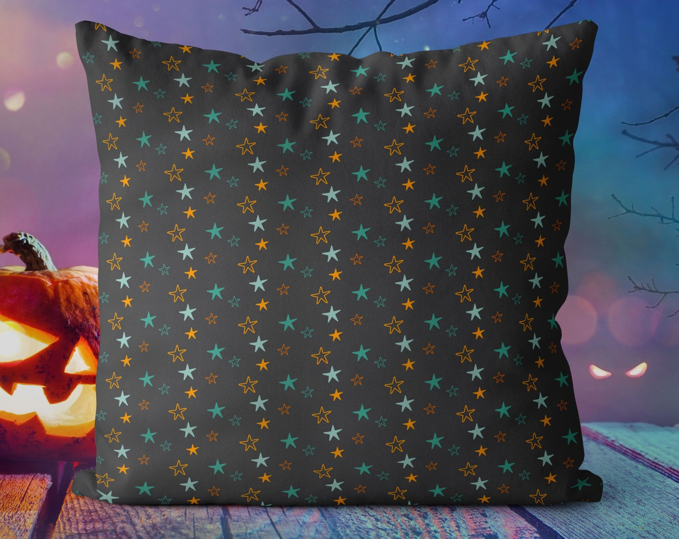 Halloween Witch and Frankenstein Green Pillow Throw Cover with Insert - Cush Potato Pillows