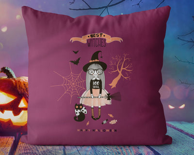 Halloween Witch Purple Pillow Throw Cover with Insert - Cush Potato Pillows