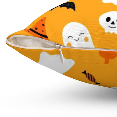 Happy Halloween Shy Ghosts and Bats with Pumpkin and Candy Orange Pillow Throw Cover - Cush Potato Pillows
