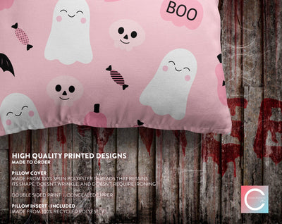 Happy Halloween Shy Ghosts and Bats with Pumpkin and Candy Pink Pillow Throw Cover - Cush Potato Pillows