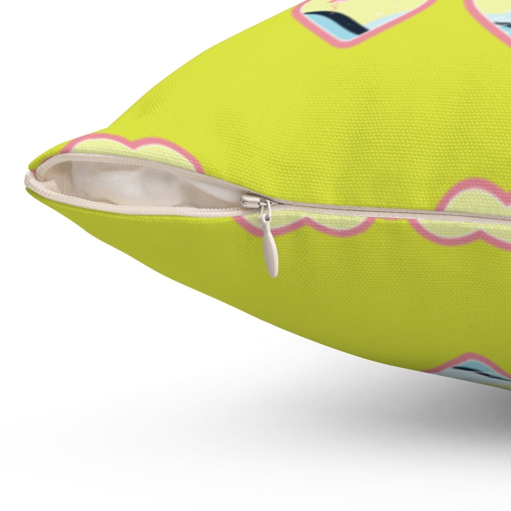 Heart Sunglasses Summer Fun Lemon Lime Square Pillow with Flamingo Popsicle Ocean Accents with Cover Throw with Insert - Cush Potato Pillows
