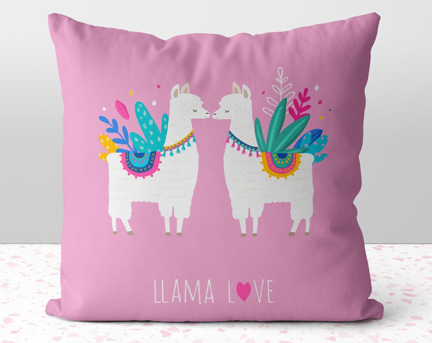 Kissing Llama Love Pink Fusia Square Pillow Cover Throw - Cush Potato Pillows