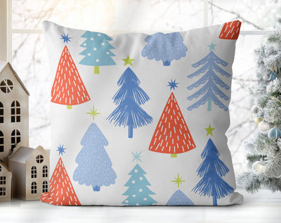 Marvelous Christmas Trees Blue, Orange and White Pillow Throw - Cush Potato Pillows