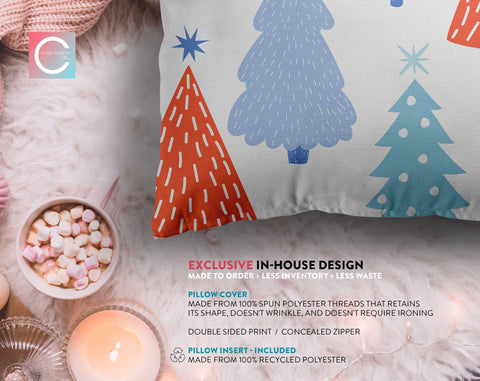 Marvelous Christmas Trees Blue, Orange and White Pillow Throw - Cush Potato Pillows