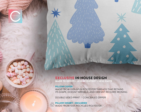 Marvelous Christmas Trees Blue Pillow Throw - Cush Potato Pillows