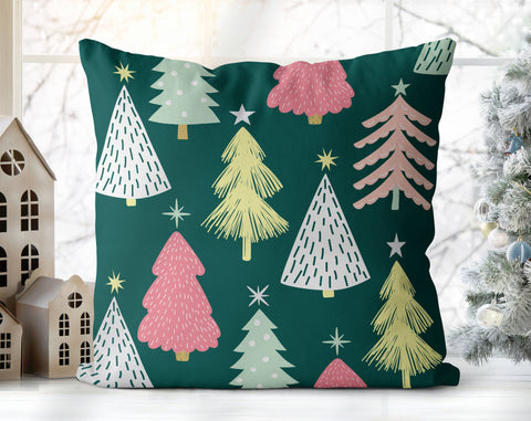 Marvelous Christmas Trees Green, Pink and White Pillow Throw - Cush Potato Pillows