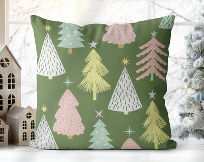 Marvelous Christmas Trees Green, Pink and White Pillow Throw - Cush Potato Pillows