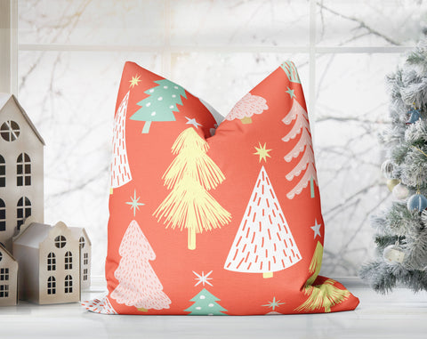 Marvelous Christmas Trees Orange, Pink and White Pillow Throw - Cush Potato Pillows