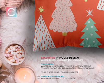Marvelous Christmas Trees Orange, Pink and White Pillow Throw - Cush Potato Pillows