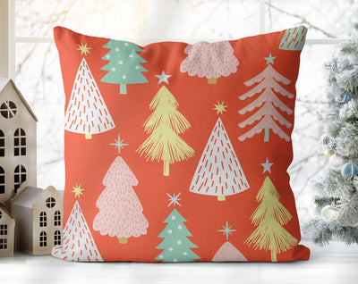 Marvelous Christmas Trees Orange, Pink and White Pillow Throw - Cush Potato Pillows