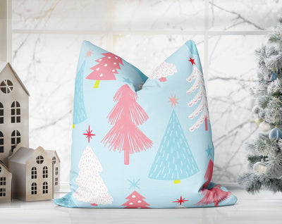 Marvelous Christmas Trees Pastel Blue Pillow Throw - Cush Potato Pillows