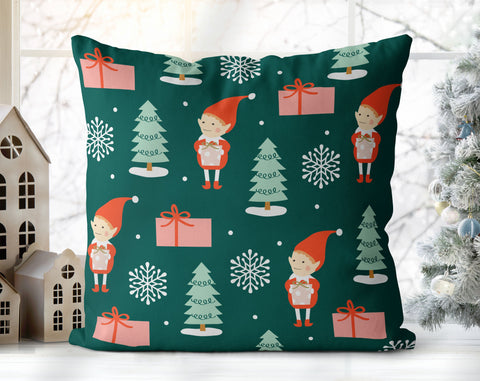 Mischievous Christmas Elves Green and Orange Pillow Throw - Cush Potato Pillows