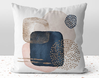 Modern Glam Dots Shapes Blue Square Pillow with Pink and Gold Printed Accents with Cover Throw with Insert - Cush Potato Pillows
