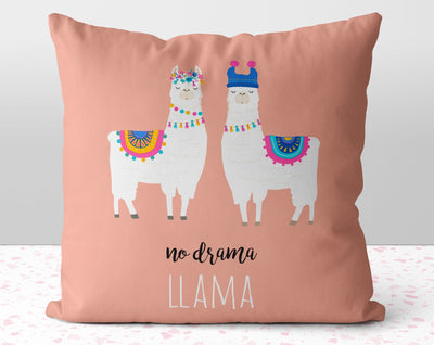 No Drama Llama Peach Pink Square Pillow Cover Throw - Cush Potato Pillows