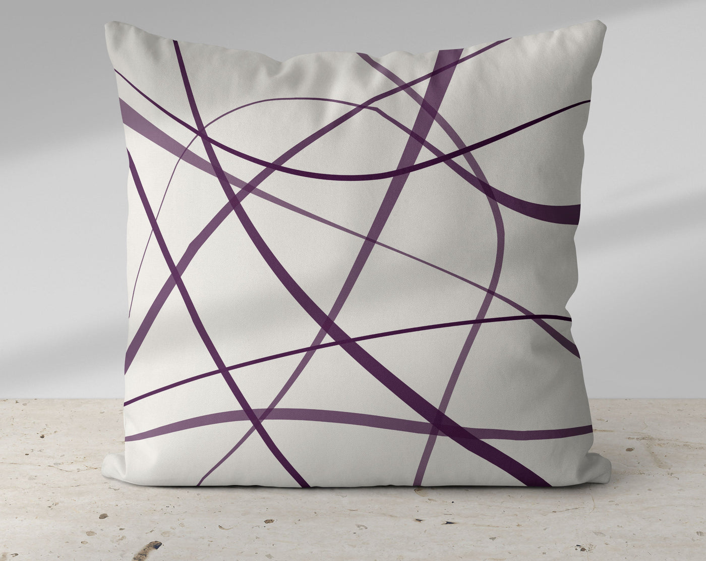 Secord Streams Dark Purple on Off-White Cream Pillow Throw - Cush Potato Pillows