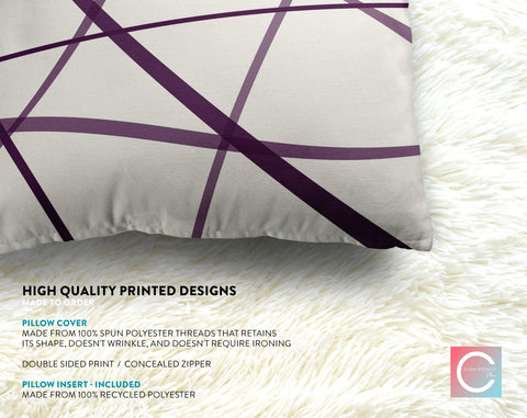 Secord Streams Dark Purple on Off-White Cream Pillow Throw - Cush Potato Pillows