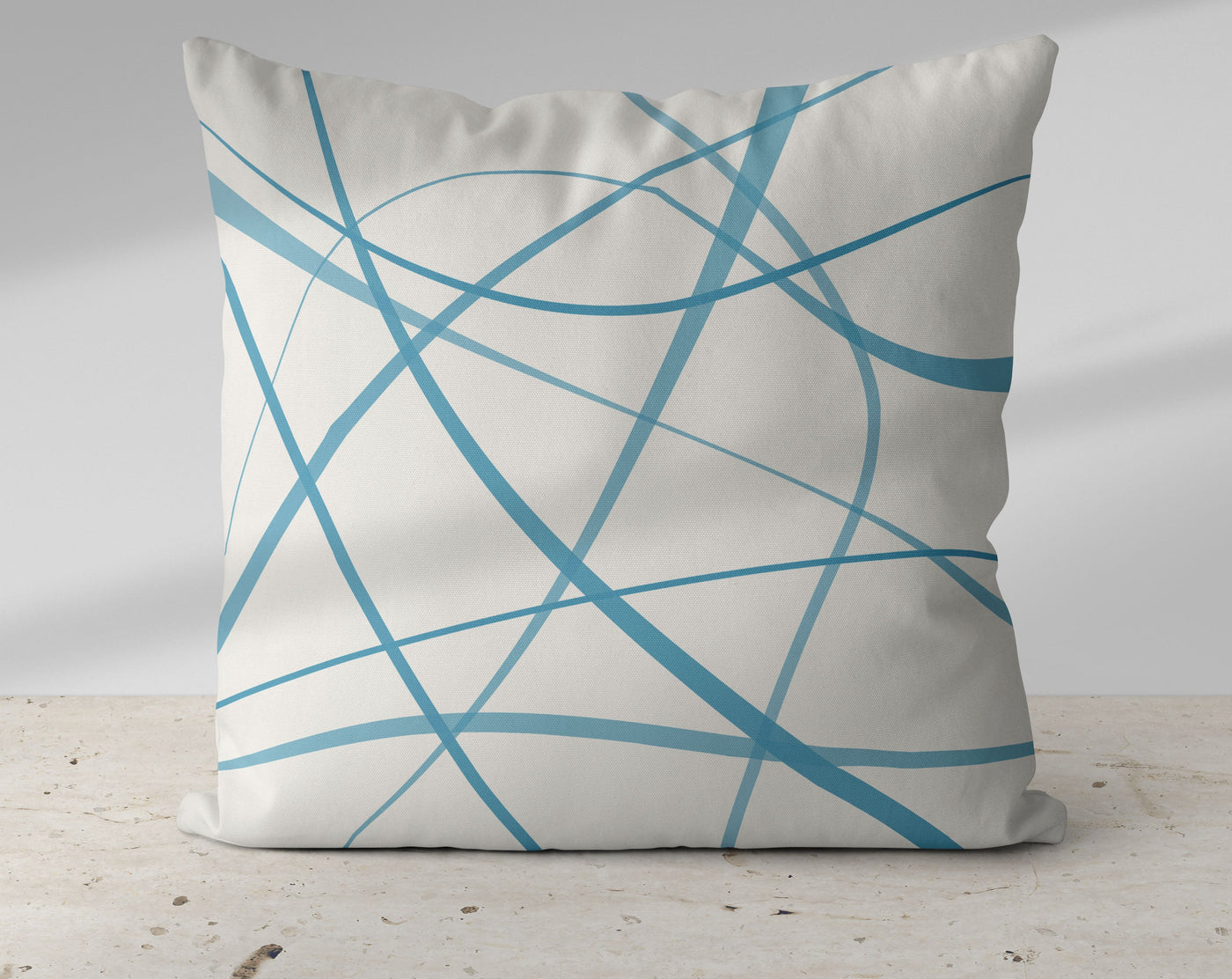 Secord Streams Pacific Blue on Off-White Cream Pillow Throw - Cush Potato Pillows