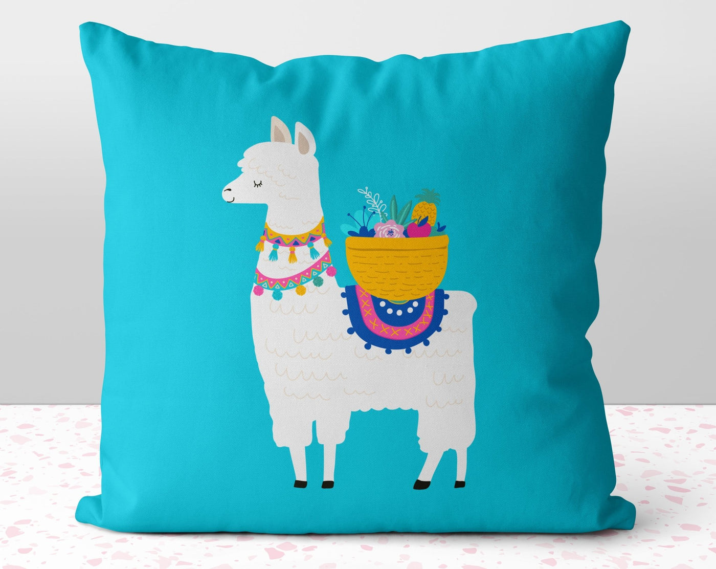 Serious Llama Teal Turquoise Square Pillow Cover Throw - Cush Potato Pillows