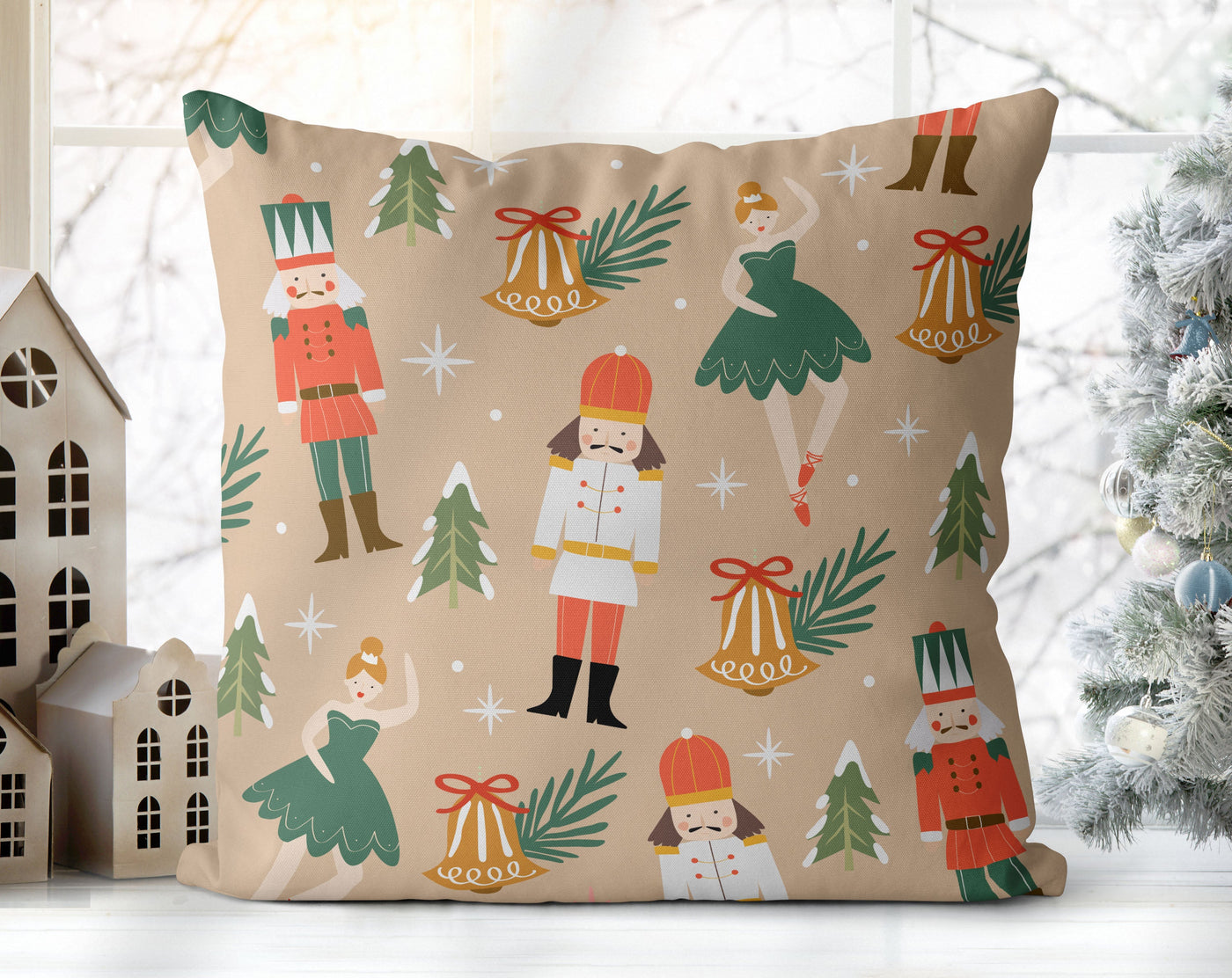 Seriously Silly Christmas Nutcracker Beige Brown Pillow Throw - Cush Potato Pillows