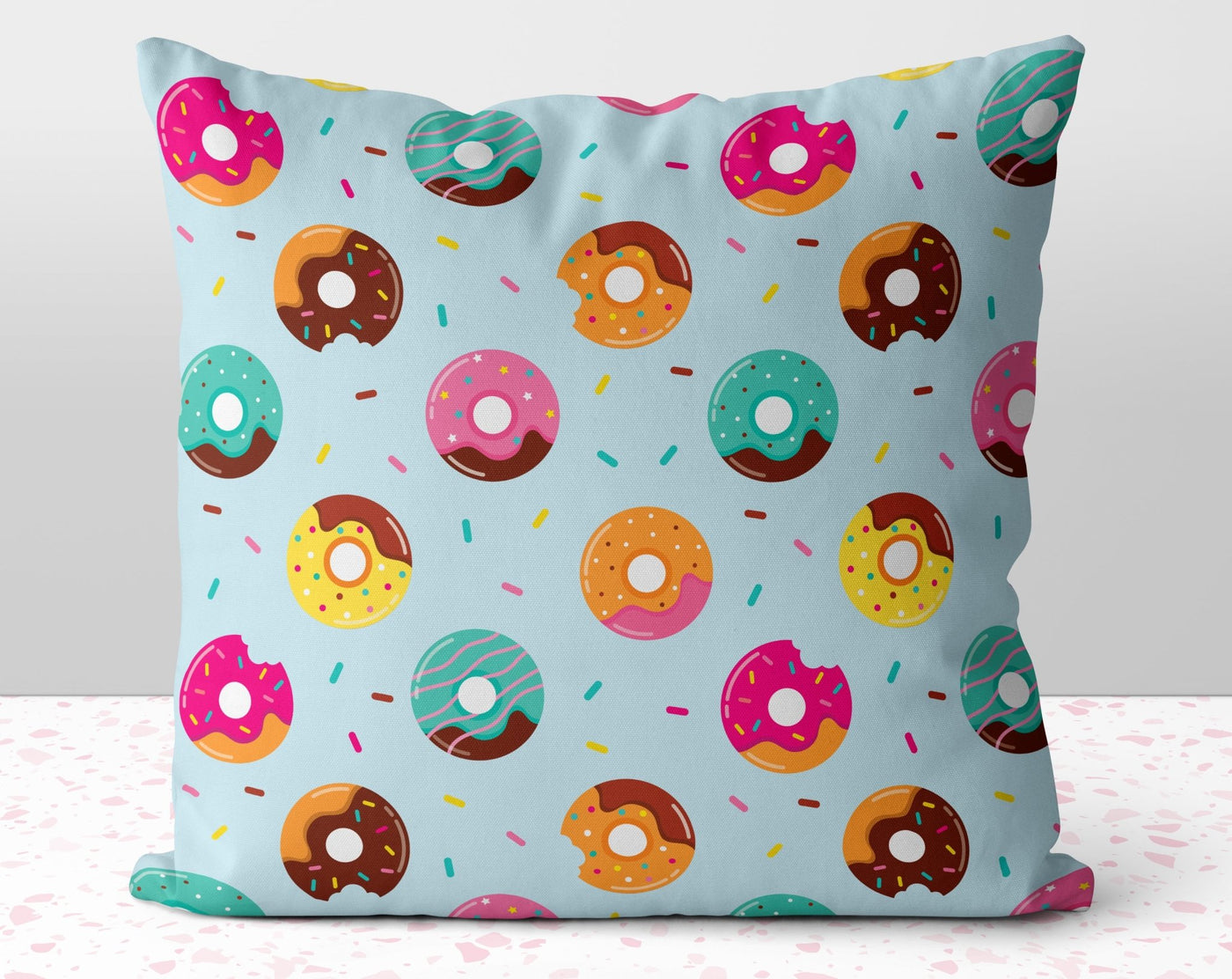 So Many Yummy Doughnuts Blue Pillow Throw Cover with Insert - Cush Potato Pillows