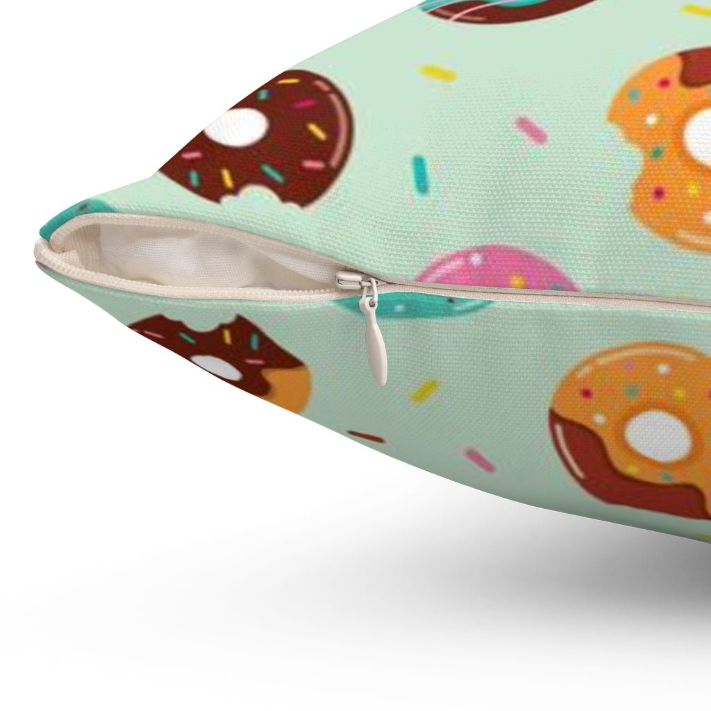 So Many Yummy Doughnuts Mint Green Pillow Throw Cover with Insert - Cush Potato Pillows