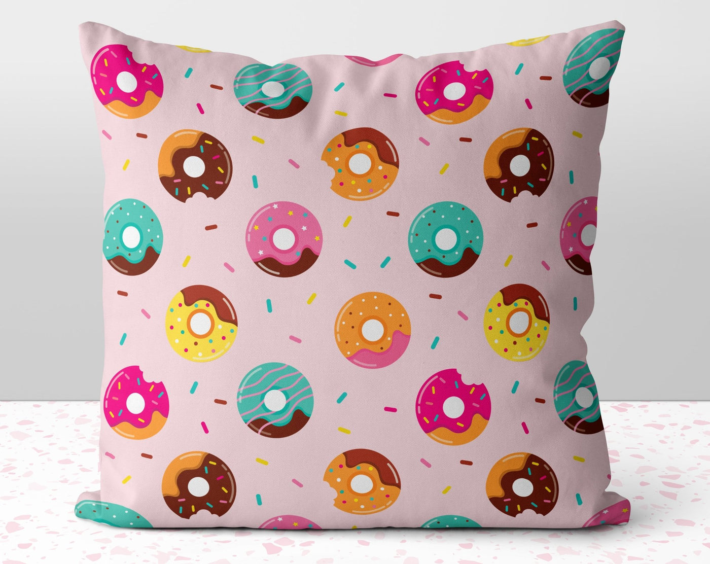 So Many Yummy Doughnuts Pink Square Pillow Cover Throw - Cush Potato Pillows