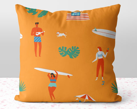 Summer Beach Party Orange Pillow Throw Cover with Insert - Cush Potato Pillows