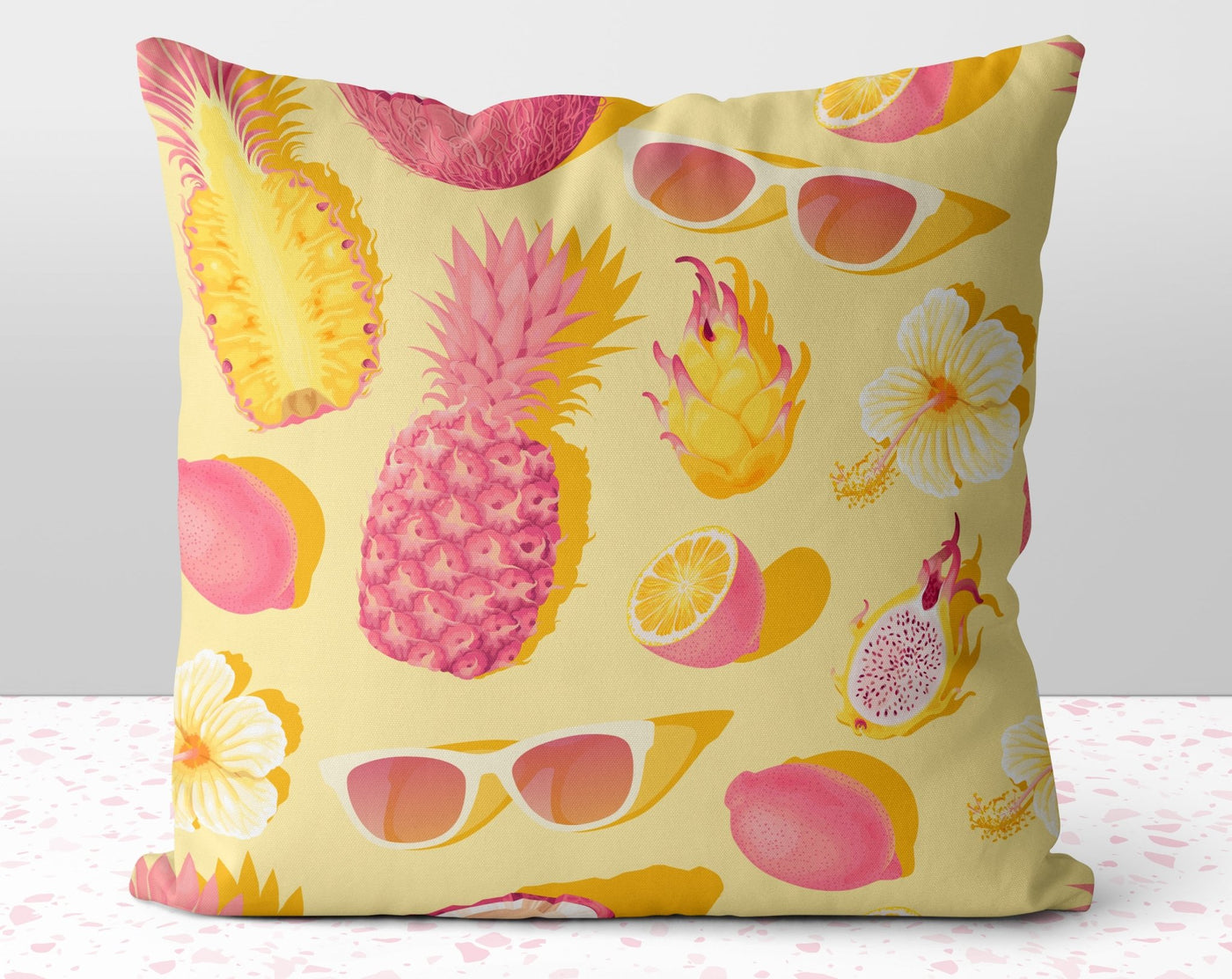 Summer Fun Pineapple and Lemons Yellow Pillow Throw Cover with Insert - Cush Potato Pillows
