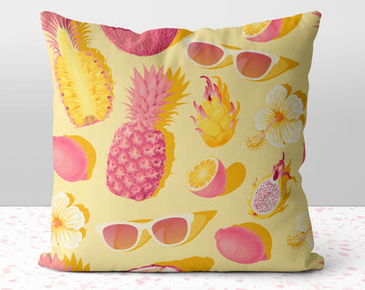 Summer Fun Pineapple and Lemons Yellow Pillow Throw Cover with Insert - Cush Potato Pillows