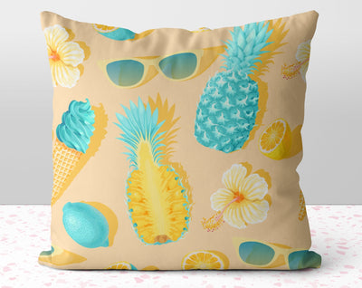 Summer Fun Pineapple Yellow Pillow Throw Cover with Insert - Cush Potato Pillows