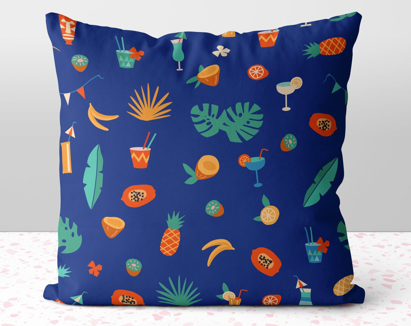 Summer Night Party Blue Pillow Throw Cover with Insert - Cush Potato Pillows