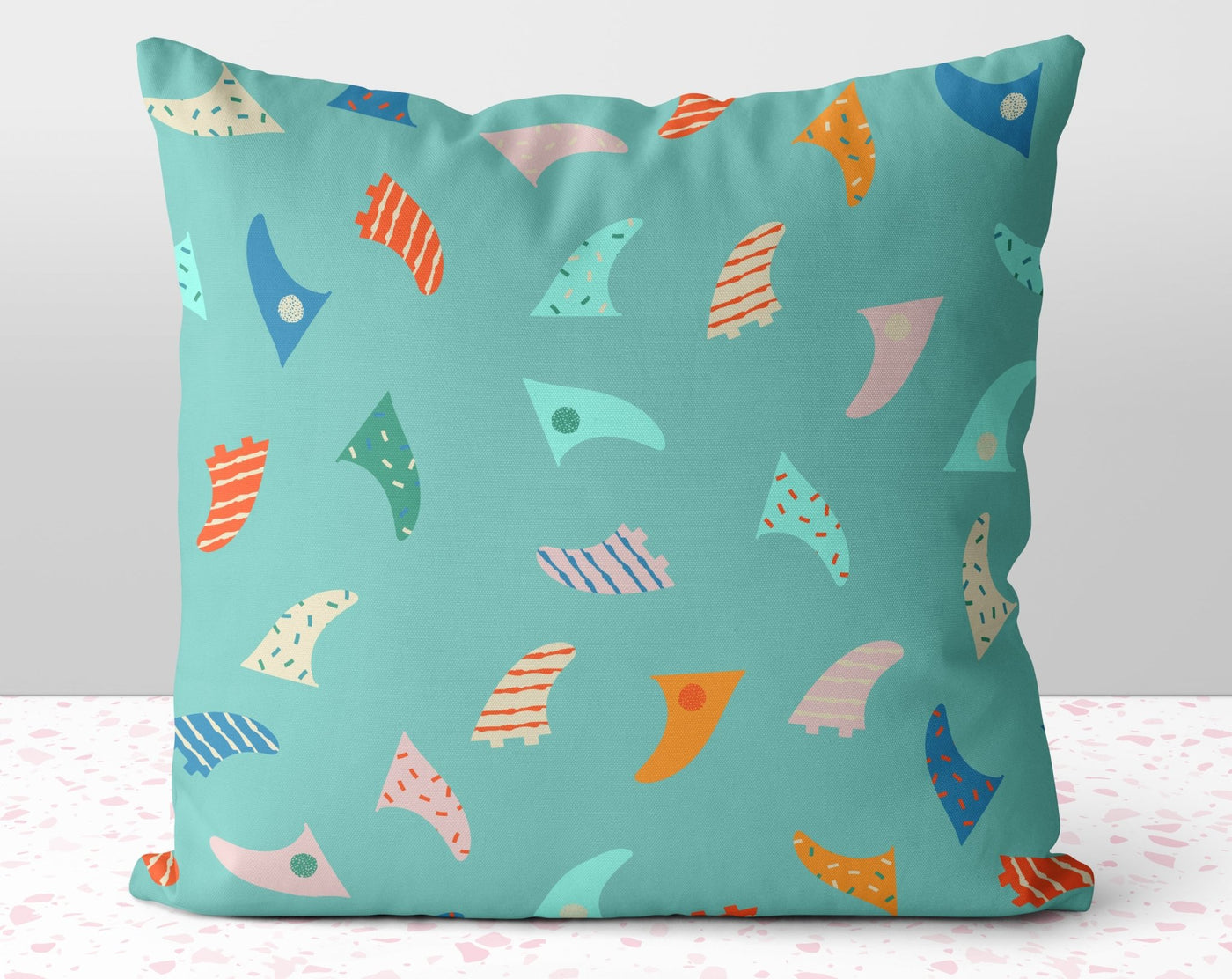 Summer Shark Fins Aqua Pillow Throw Cover with Insert - Cush Potato Pillows