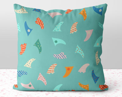 Summer Shark Fins Aqua Pillow Throw Cover with Insert - Cush Potato Pillows