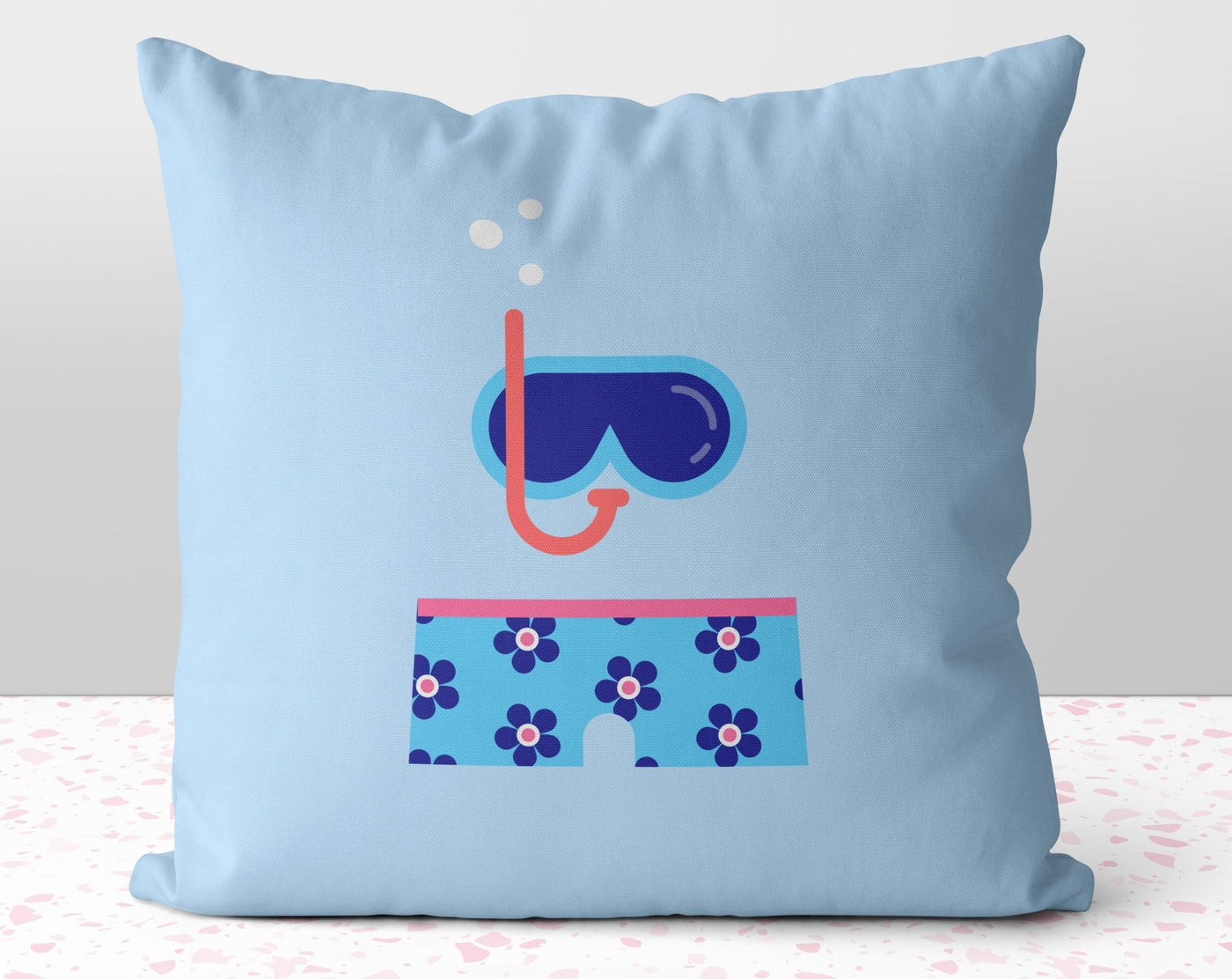 The Blue Scuba Diver and Blue Swim Trunks Square Pillow Cover Throw - Cush Potato Pillows