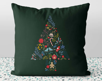 Traditional Christmas Tree Cluster Collage Green Pillow Throw Cover with Insert - Cush Potato Pillows